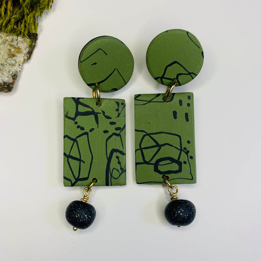 Army Green scribble dangles with beads